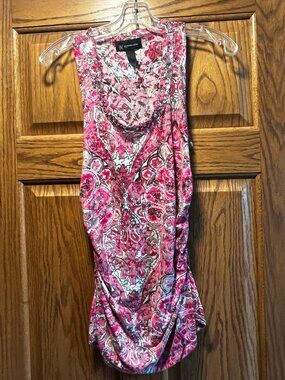 INC International Concepts Ruched Pink Paisley Embellished Tank Top Size PM